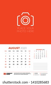 August 2020. Wall calendar planner template. Week starts on Sunday. Typographic design template. Vector illustration