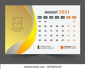 August 2021 Calendar design.2021 template. Desk calendar page. planner. simple. business printing. advertisement 