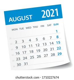 August 2021 Calendar Leaf - Illustration. Vector graphic page