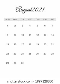 August 2021 calendar printable, Month Calendar Printable