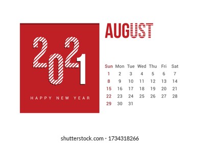 August 2021 Calendar Template Design with white Background. Week starts on Sunday. Calendar 2021 template Design Vector.