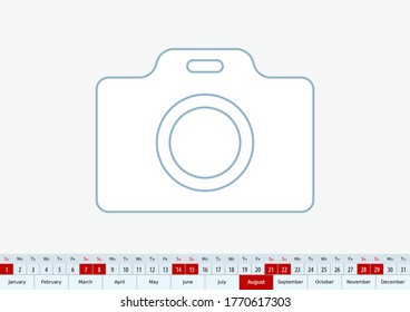 August 2021 for desk calendar, one line vector template calendar in English.