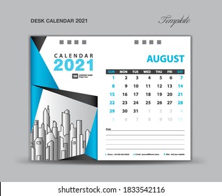 Vorlage August 2021. Desk Kalender 2021 Jahr Design. Die Woche beginnt am Sonntag. Planer. einfach. Geschäftsdruck. Werbung.
