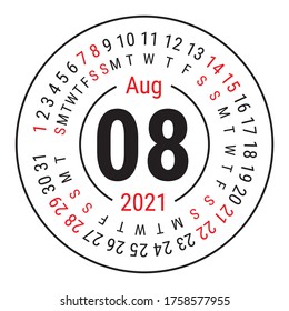 August 2021. Vector English сalendar. Round calender. Week starts on Sunday. Design template. Circle. Eighth month