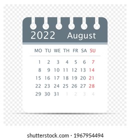 August 2022 - Calendar Icon - Extra days - Week Starts On Monday