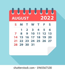 August 2022 Calendar Leaf - Vector Illustration