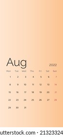 August 2022 Kalenderplaner für Vorlage Corporate Design Woche beginnt am Montag. Vektorgrafik
