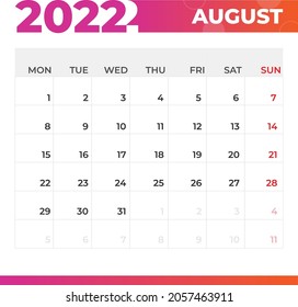 August 2022 calendar template design