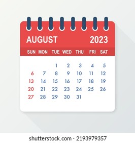 August 2023 Calendar Leaf. Calendar 2023 in flat style. Vector illustration.