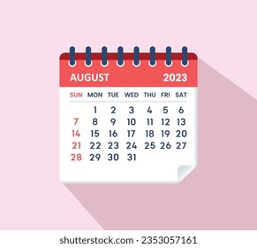  August 2023 Kalenderblatt. Kalender 2023 im Flachstil
