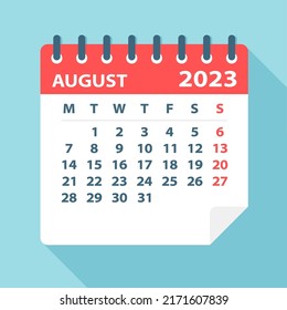 August 2023 Calendar Leaf - Illustration. Vector graphic page