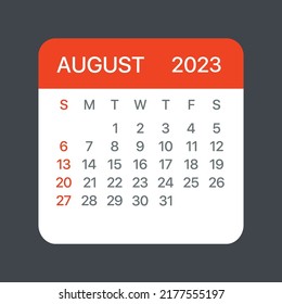 August 2023 Kalenderblatt - Illustration. Vektorgrafik-Seite