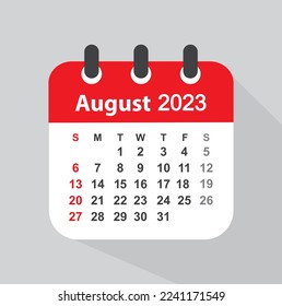 August 2023 calendar leaf - vector, icon, illustration.