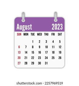 August 2023 calendar leaf calendar 2023 vector illustration