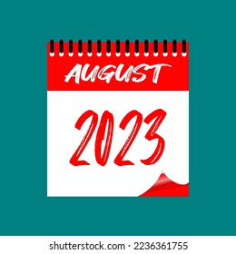 August 2023. Icon calendar month. Months of the year. Vector illustration sign label. Work Business Schedule Agenda Symbol, event schedule date. Meeting appointment time. 