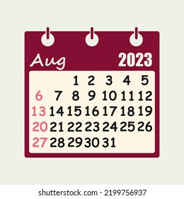 August 2023 Wall Hanging Kalender Symbol, Study Work Business Schedule Agenda Symbol, Monatsblende 2023 einzelne Vektorgrafik