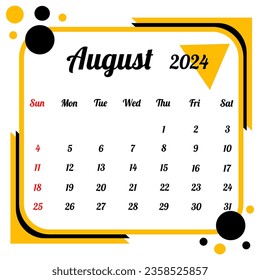 August 2024 calendar in flat design