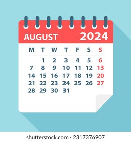August 2024 Calendar Leaf - Illustration. Vector graphic page