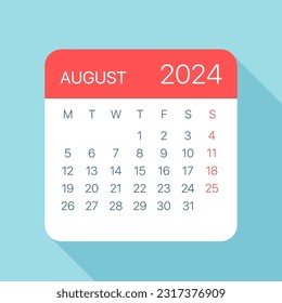 August 2024 Calendar Leaf - Illustration. Vector graphic page