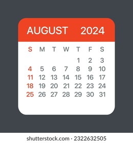 August 2024 Calendar Leaf - Illustration. Vector graphic page