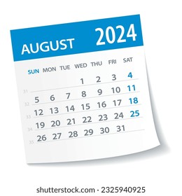 August 2024 Calendar Leaf - Illustration. Vector graphic page