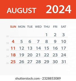 August 2024 Calendar Leaf - Illustration. Vector graphic page