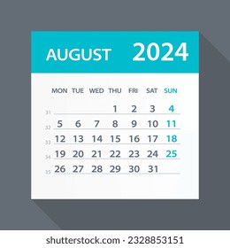 August 2024 Calendar Leaf - Illustration. Vector graphic page