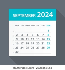 Hoja del Calendario de Agosto de 2024 - Ilustración. página de gráfico de vector