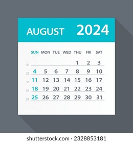 August 2024 Calendar Leaf - Illustration. Vector graphic page