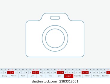 August 2024 for desk calendar, one line vector template calendar in English.