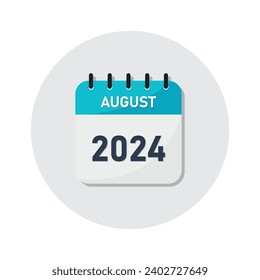 August 2024 year calendar symbol icon vector illustration in cyan blue color.