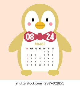AUGUST 2024 Yearly Calendar Printable,  calendar showing months for the year 2024, colorful calendar for the new year, vector.