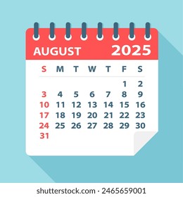 August 2025 Calendar Leaf - Illustration. Vector graphic page