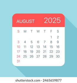 August 2025 Calendar Leaf - Illustration. Vector graphic page