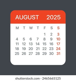 August 2025 Calendar Leaf - Illustration. Vector graphic page