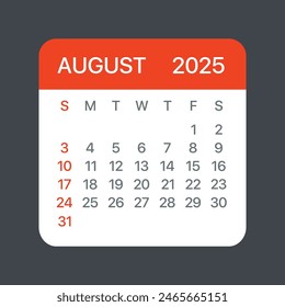 August 2025 Calendar Leaf - Illustration. Vector graphic page