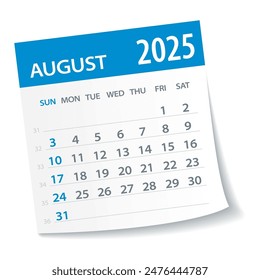 August 2025 Calendar Leaf - Illustration. Vector graphic page