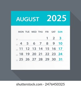 August 2025 Calendar Leaf - Illustration. Vector graphic page