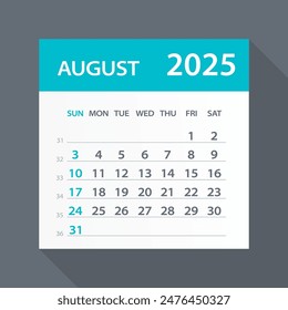 August 2025 Calendar Leaf - Illustration. Vector graphic page