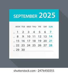 August 2025 Calendar Leaf - Illustration. Vector graphic page