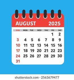 August 2025 Calendar Leaf. This flat-style calendar features a modern design showcasing the month of August 2025