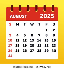 August 2025 Calendar and Monthly. Vector Illustration of August 2025 Agenda. August 2025 Calendar