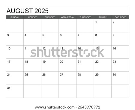 August 2025 Calendar Printable with sunday start