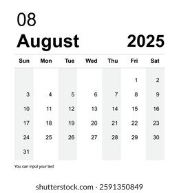 August 2025 Calendar printable template