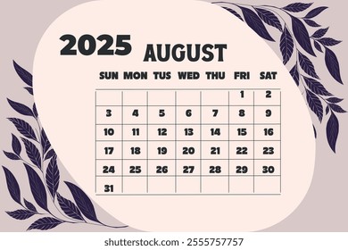August 2025 Calendar vector item