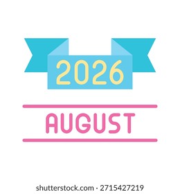 August 2026 Banner Vector Illustration Flat Style Icon