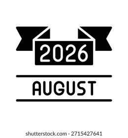 Agosto de 2026 Icono de estilo sólido de Ilustración vectorial de Anuncio