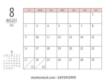 August 2026
Simple Write-In Calendar