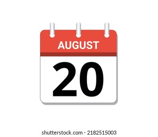 August, 20th calendar icon vector, concept of schedule, business and tasks

