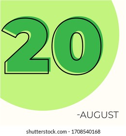 August 20th Modern calendar isolated on white background. Vector illustration. Green colors 